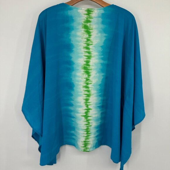 Quacker Factory By Jeanne Bice blue Tie-Dye Poncho Top size  XL embellished new - Picture 9 of 12